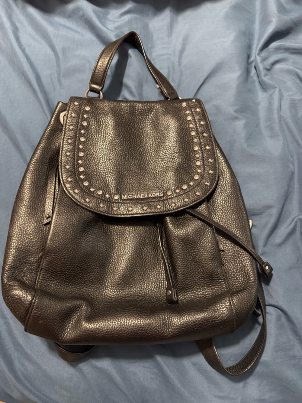 Michael Kors Black Pebbled Leather Studded Backpack